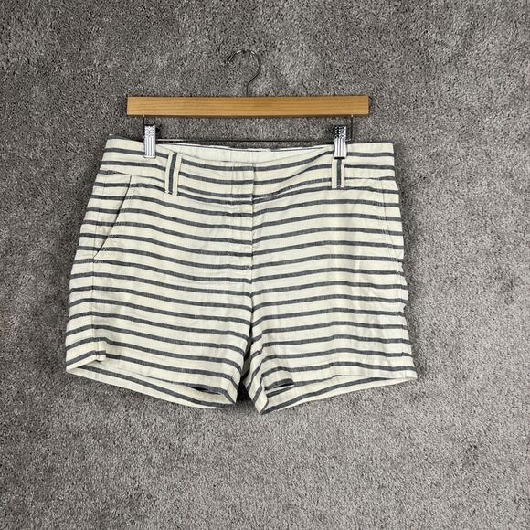 Tommy Hilfiger Shorts Womens 8 White Stripe Flat Front Pockets Linen Blend - Picture 1 of 12
